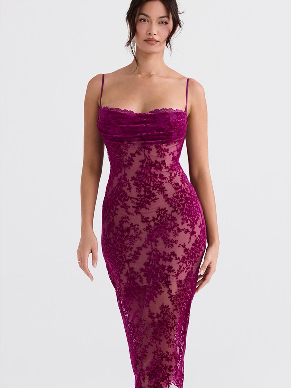 House of CB Ione Cranberry Devore Midi Dress — Medium NWT